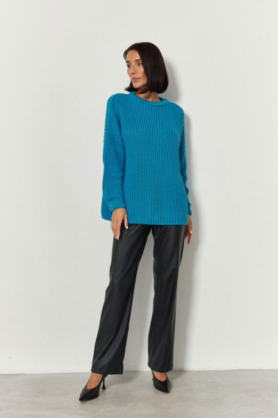 Свитер крупной вязки из хлопка (one size, бирюзовый) 2679